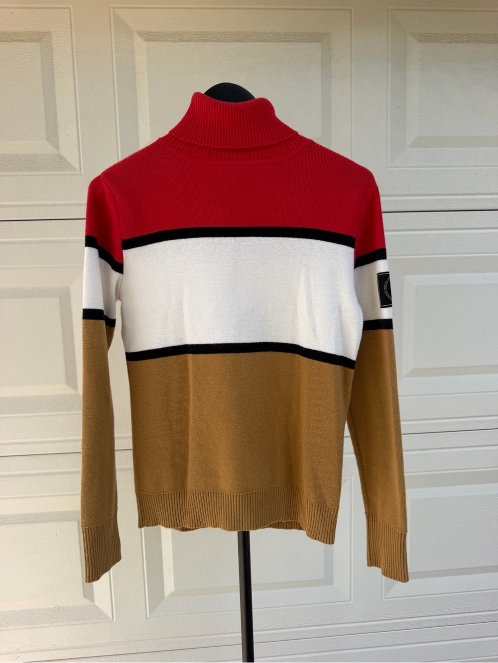 Hara Concept Color Block Turtleneck Sweater Red Brown White S